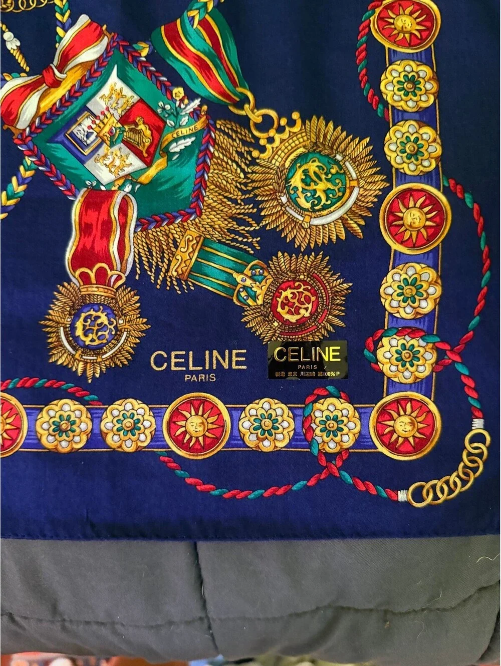 Celine navy chain print silk scarf